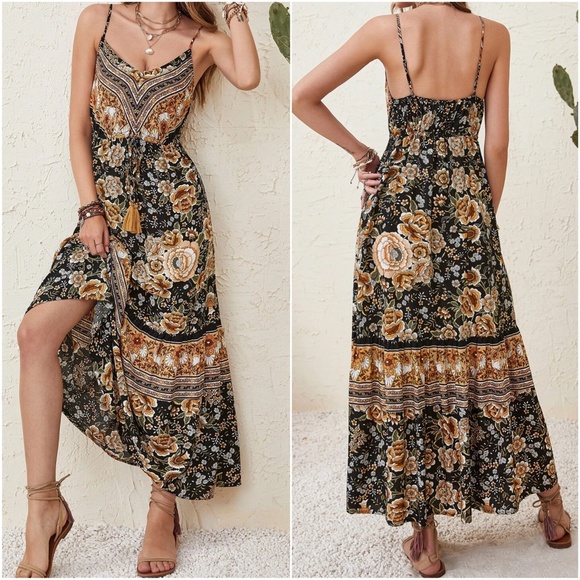 Boho Floral Print Cottagecore Cami maxi Dress - Picture 8 of 8